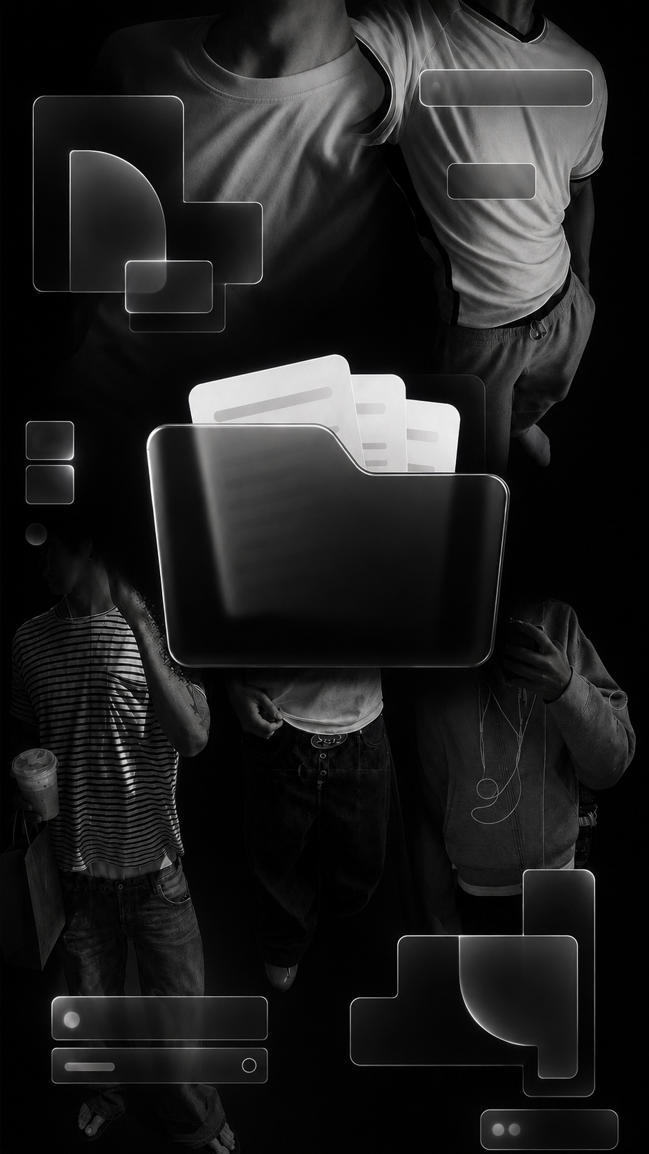 Pôster visual do Pack de Imagens com referências de outfits e uma pasta digital